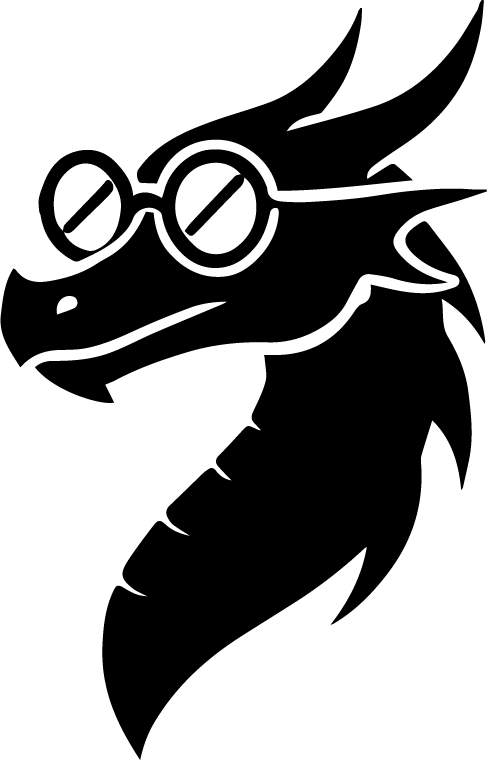 Simple black dragon logo with glasses, representing The Digi Dragon, a freelance SEO and digital marketing service.