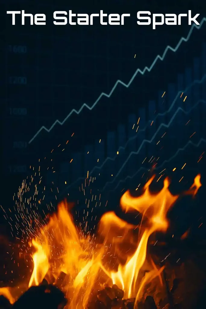 Package front cover for freelance digital marketing and SEO, represented by flames and sparks rising over a growing data graph, symbolising the beginning of online business growth.