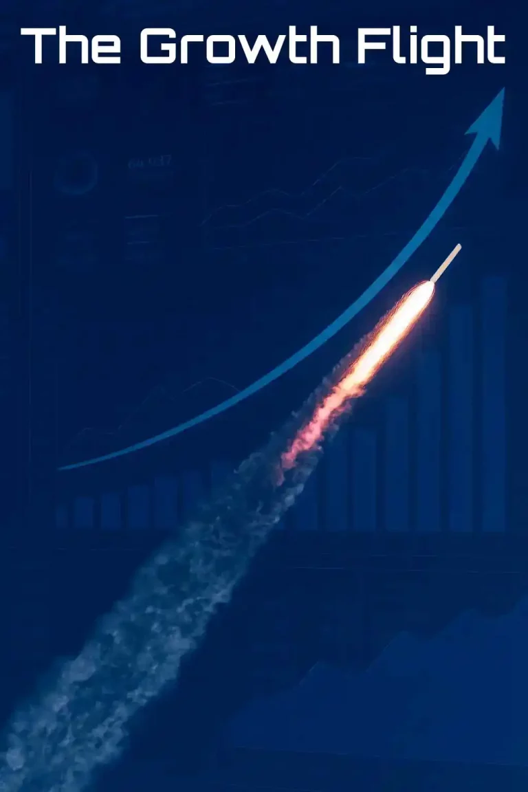 Rocketship launching over data chart, symbolising the SEO and Marketing Support Growth Package.